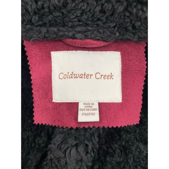 Coldwater Creek Microsuede Sherpa Lined Coat Winter Jacket Burgundy Black Petite - Picture 5 of 9